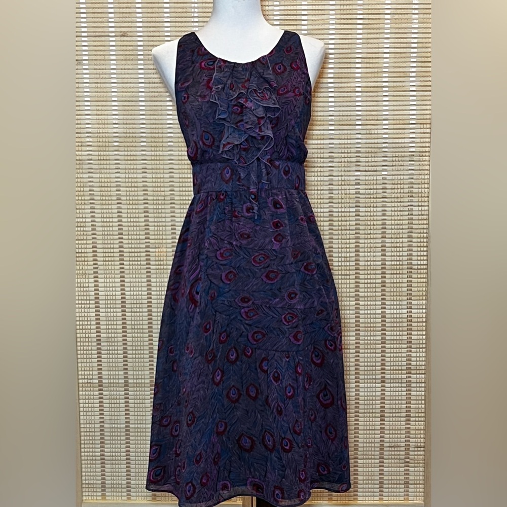 I Heart Ronson dress XS purple feather print sleeveless purple